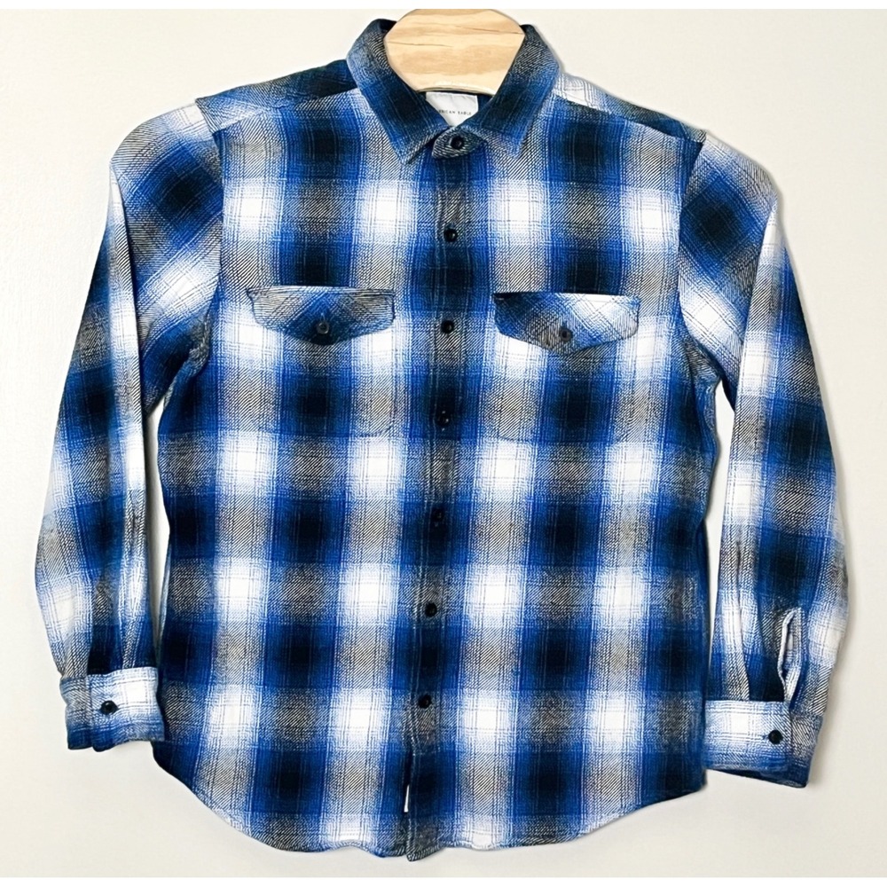 American Eagle Flannel Shirt Mens Large Blue White Plaid Classic Fit Western